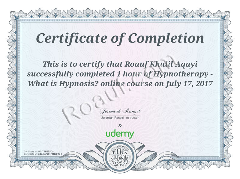 HYPNOSIS Certificate