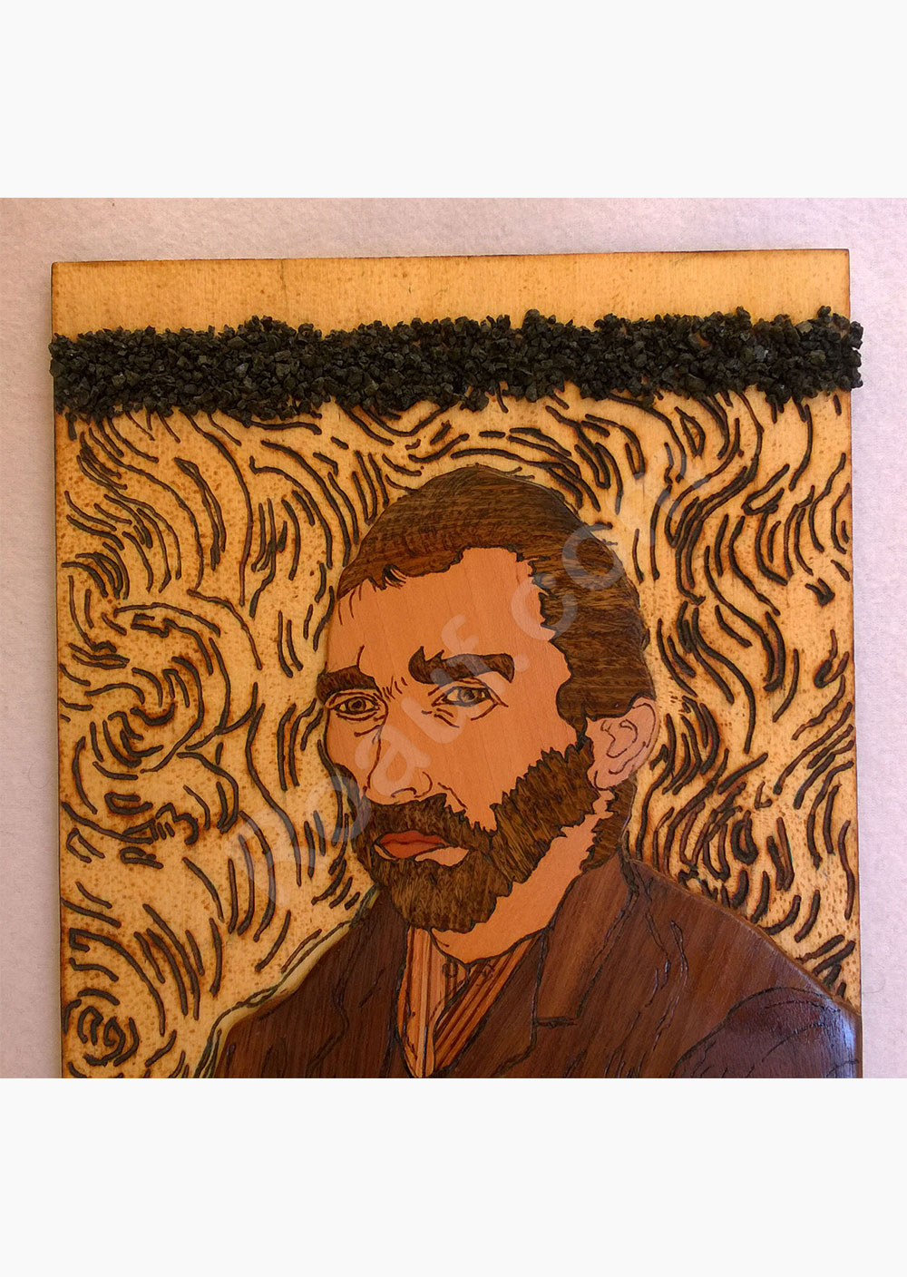 Wood Inlay, Wood Marquetry and Pyrography Panel of Van Gogh