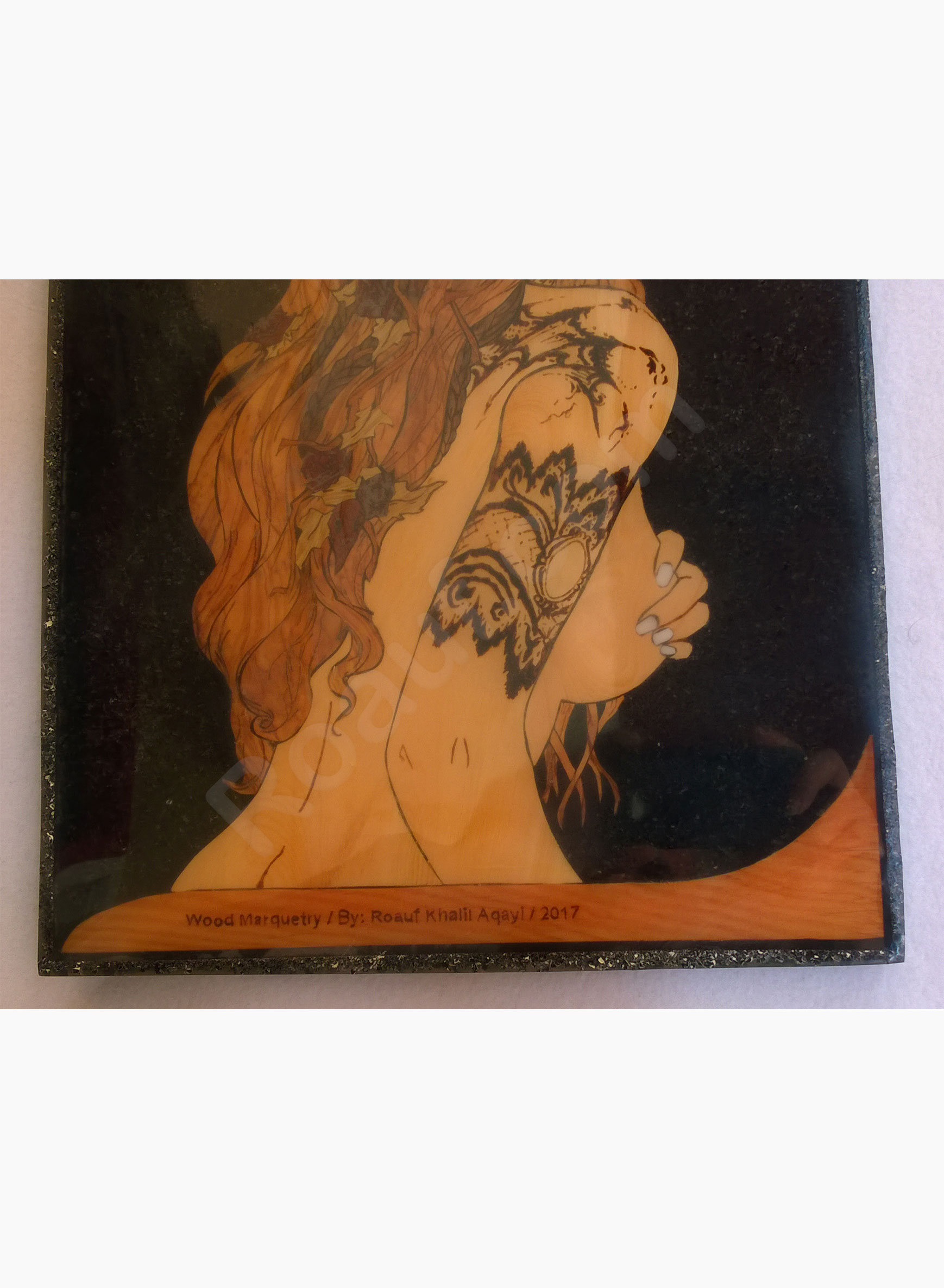 Wood Inlay / Wood Marquetry Panel of a Naked Woman