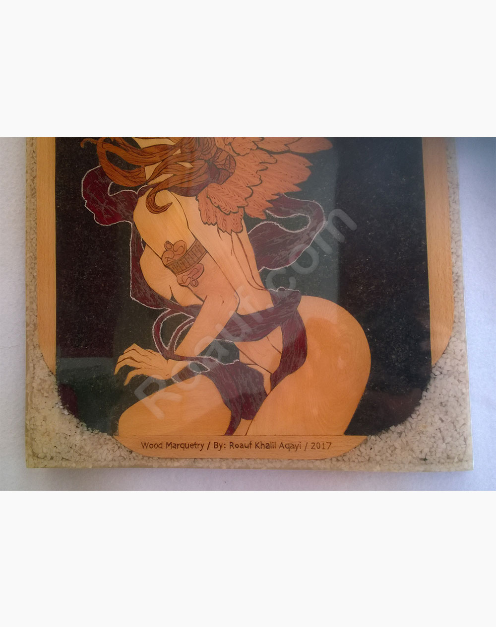 Wood Inlay / Wood Marquetry Panel of a Naked Angel