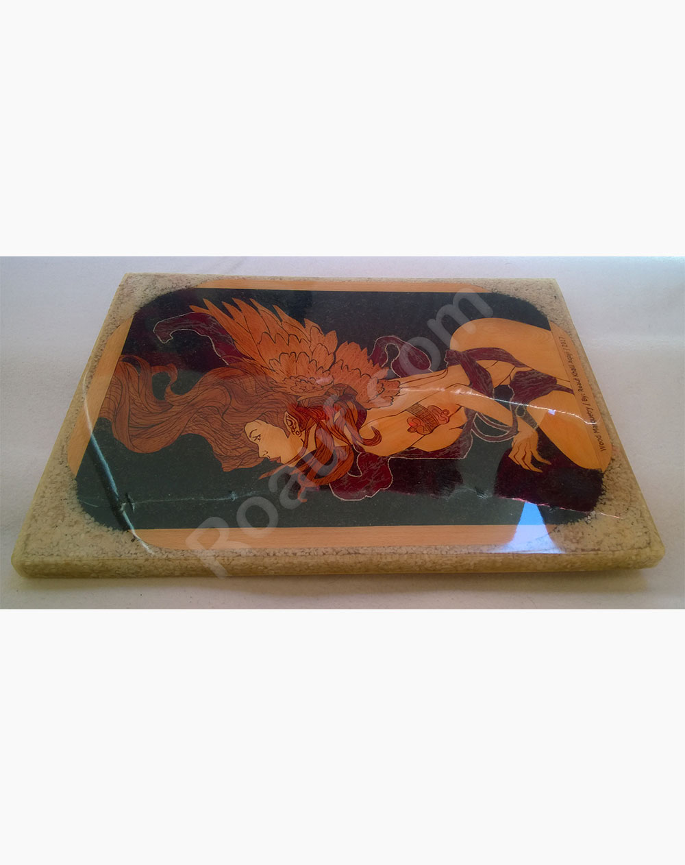 Wood Inlay, Wood Marquetry Panel of a Naked Angel